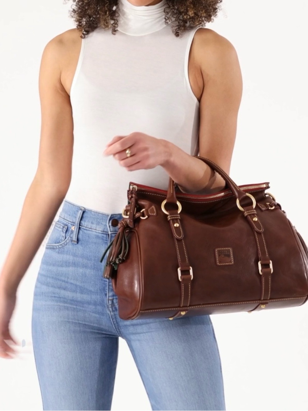 Dooney & Bourke Leather Florentine Large Satchel with Tassel Accents - Picture 15 of 15